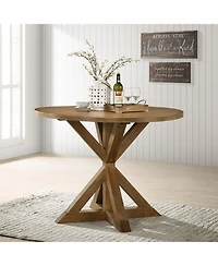 Streamdale Windvale Cross-Buck Wood 5-Piece Counter Height Dining Set, Tan