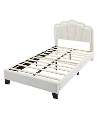 Streamdale Twin Size Flower-Shaped Led Platform Bed with Storage Ottoman, White