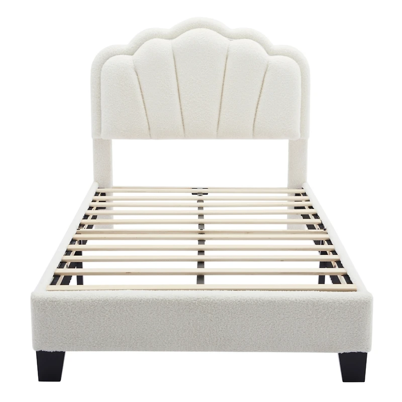 Streamdale Twin Size Flower-Shaped Led Platform Bed with Storage Ottoman, White