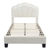 Streamdale Twin Size Flower-Shaped Led Platform Bed with Storage Ottoman, White