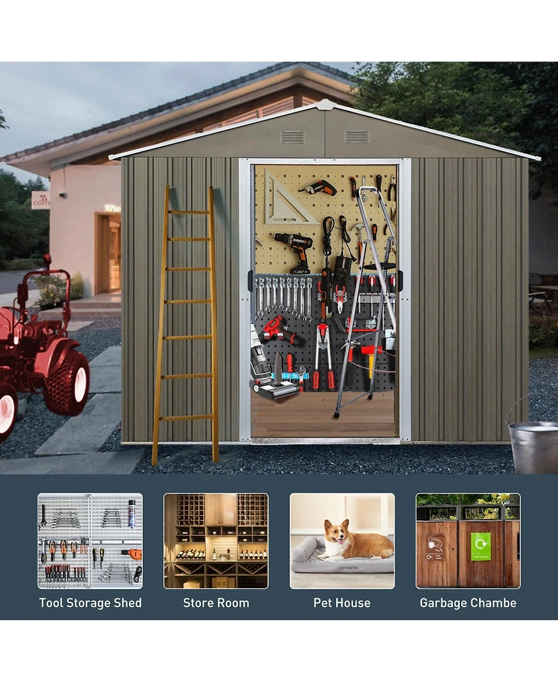 8ft x 6ft Outdoor Metal Storage Shed with Window Grey(W540S00016)