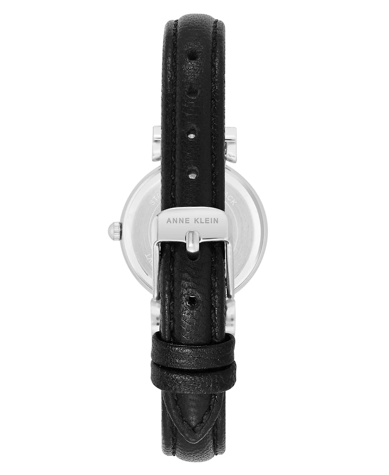 Anne Klein Women's Quartz Black Classic Leather and Silver-Tone Alloy Metal Strap Watch, 28mm