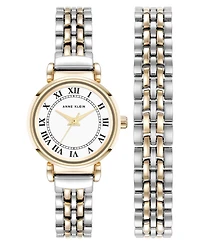Anne Klein Women's Quartz Roman Numeral Two-Tone Alloy Metal Bracelet Watch Set, 24mm