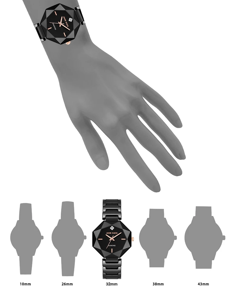 Anne Klein Women's Quartz Black Octagonal Ceramic Watch, 32mm