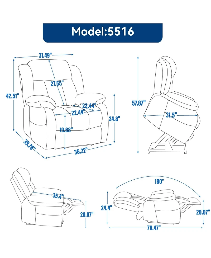 Streamdale Genuine Leather Power Lift Recliner with Massage & Heat