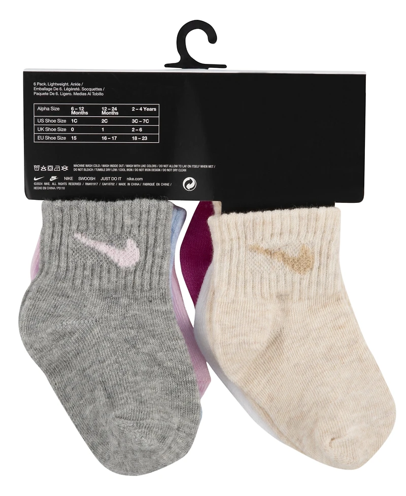 Nike Baby Girls' or Boys' and Toddler Swoosh Ankle Socks, 6-Pack