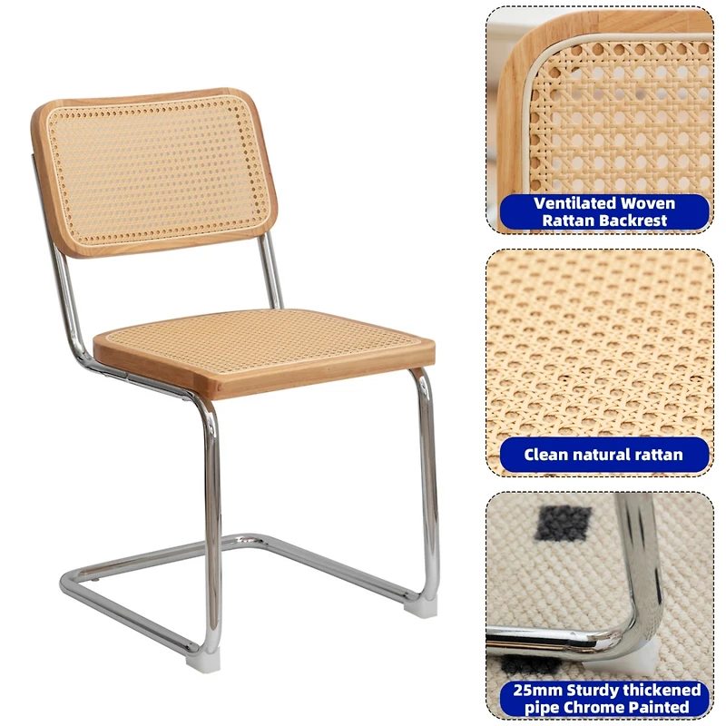 Streamdale Modern Velvet Rattan Dining Chairs with Chrome Legs (Set Of 2)