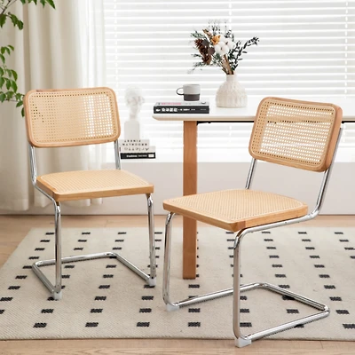 Streamdale Modern Velvet Rattan Dining Chairs with Chrome Legs (Set Of 2)