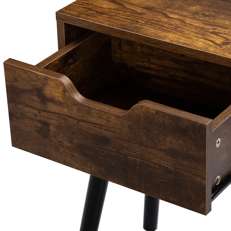 Simplie Fun Mid Century Wood Side Table with Storage, Rustic Brown & Black