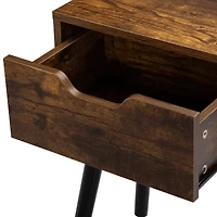 Simplie Fun Mid Century Wood Side Table with Storage, Rustic Brown & Black
