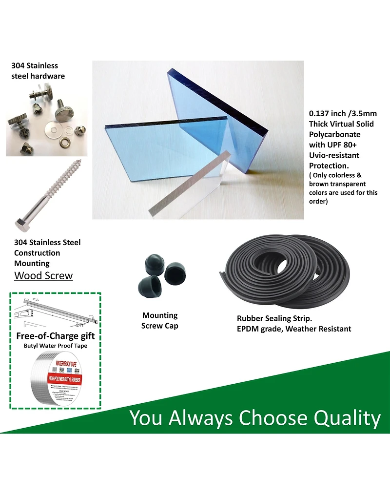 Door Window Awning Canopy with Solid Polycarbonate Sheet