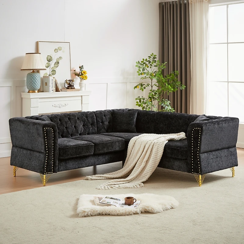 Streamdale L-Shaped Sectional Sofa with Chenille Fabric and Copper Nailhead Trim