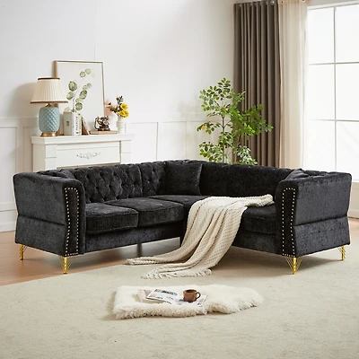 Streamdale L-Shaped Sectional Sofa with Chenille Fabric and Copper Nailhead Trim