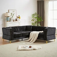 Streamdale L-Shaped Sectional Sofa with Chenille Fabric and Copper Nailhead Trim