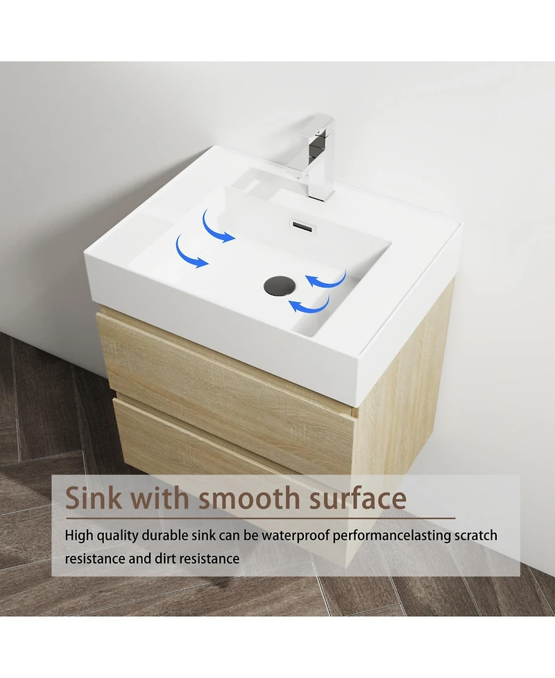 Streamdale 24" Wood Grain Vanity w/ Resin Sink & Soft-Close Drawers