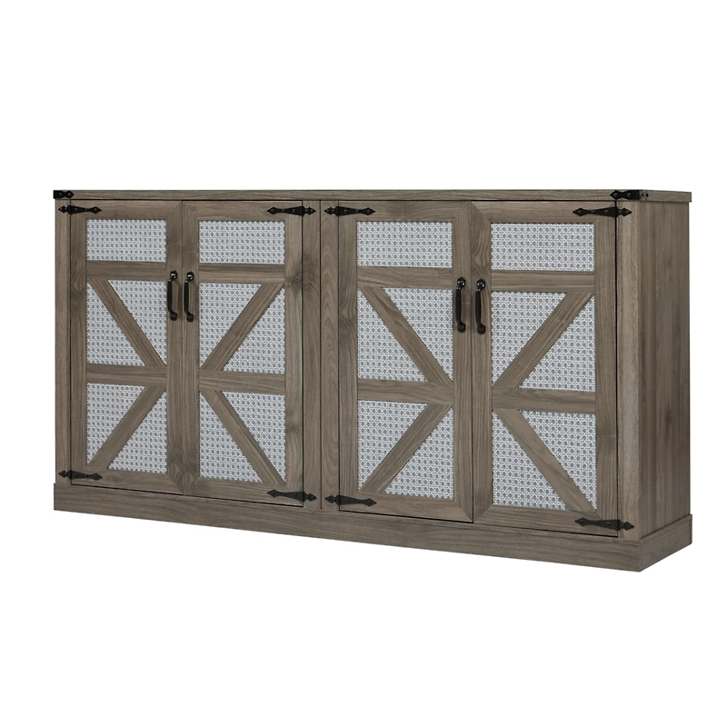 Streamdale 65" Slate Gray Faux Rattan Sideboard with Barn Doors