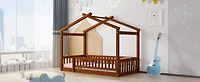Streamdale Walnut Fence Bed House Frame for Kids and Teens