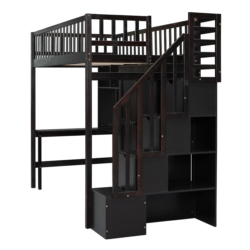 Streamdale Twin Loft Bed With Bookshelf, Drawers, Desk, And Wardrobe White