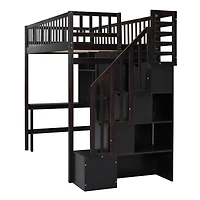 Streamdale Twin Loft Bed With Bookshelf, Drawers, Desk, And Wardrobe White