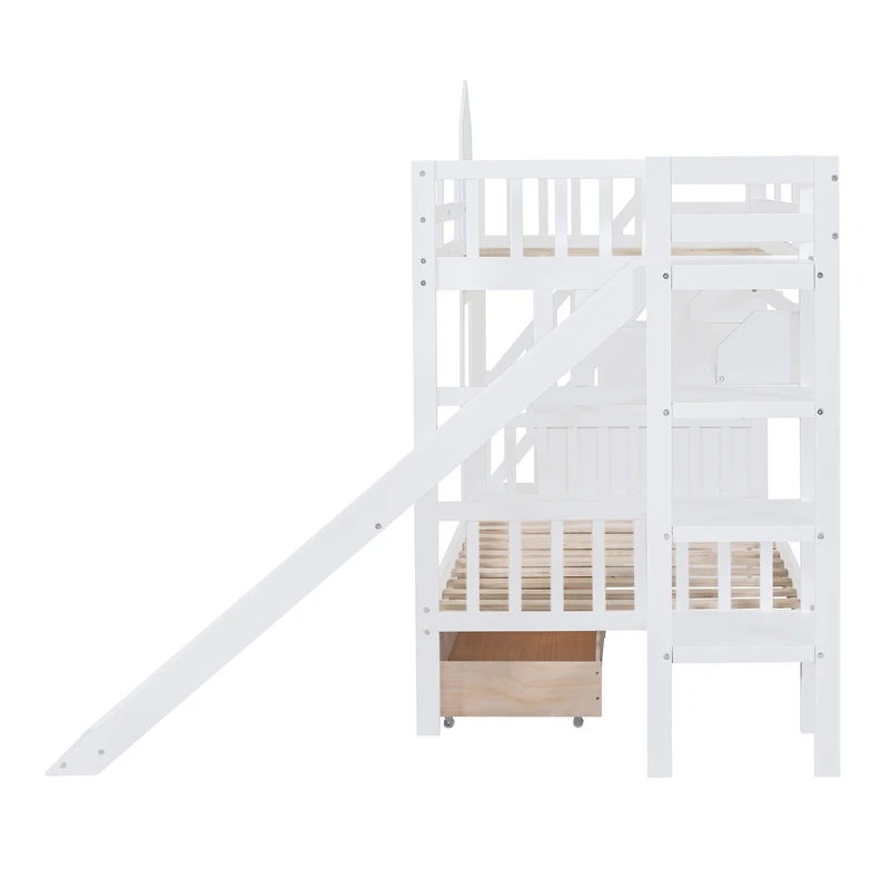 Streamdale Castle Bunk Bed w/ Drawers, Shelves, Slide (Pink)