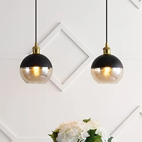 Jonathan Y Nixon 7.5" 1-Light Mid-Century Modern Metal/Glass Adjustable Drop Globe Led Pendants, Brass Gold/Black (Set of 2)