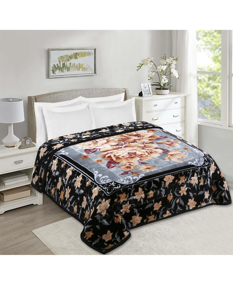 Clara Clark Heavy & Warm Korean Style Reversible Printed Raschel Mink Bed Blanket - Wrinkle Free Fade Resistant Queen 79x94 Inches 9 Lbs.