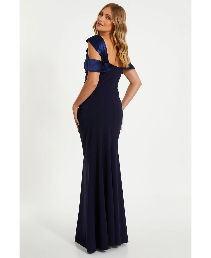 Quiz Women's Scuba Crepe Maxi Dress With Satin Asymmetric Neck