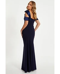Quiz Women's Scuba Crepe Maxi Dress With Satin Asymmetric Neck