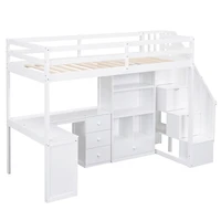 Streamdale Twin Loft Bed with Desk, Storage, and Staircase White
