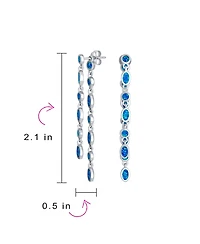 Bling Jewelry Geometric Mod Multi Alternating Bezel Oval & Round Circles 2 Strand Long Waterfall Synthetic Opal Dangle Earrings Sterling Silver 2 inch