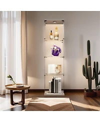 Streamdale Furniture Lighted 4 Shelves Glass Cabinet Glass Display Cabinet With One Door, White