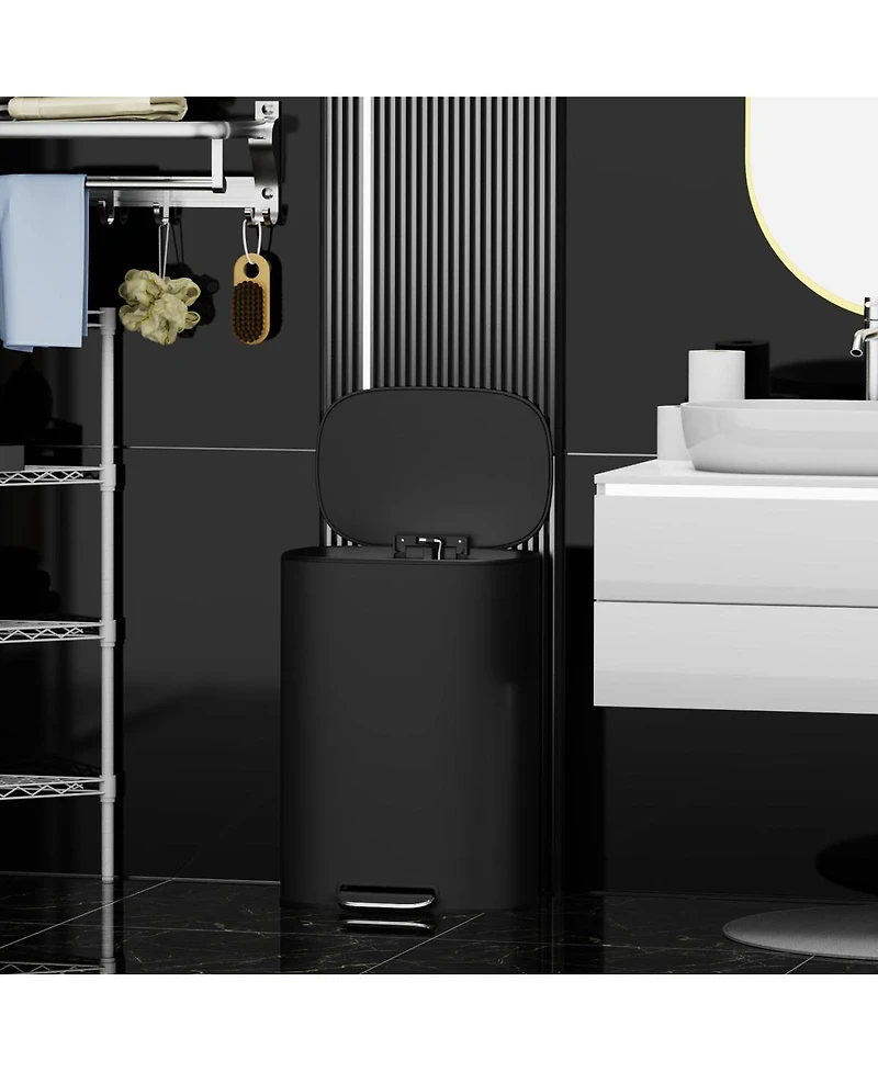 Streamdale Furniture 13 Gallon Stainless Steel Trash Can with Foot Pedal Operated Soft Close - Black
