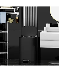 Streamdale Furniture 13 Gallon Stainless Steel Trash Can with Foot Pedal Operated Soft Close - Black