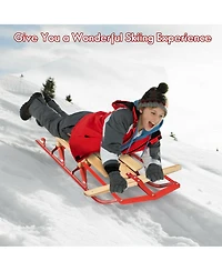Givimo 54 Inch Kids Wooden Snow Sled with Metal Runners and Steering Bar