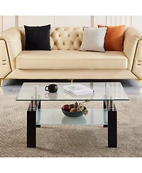 Simplie Fun Tempered Clear Glass Coffee Table, 2-Layers Coffee Table Living Room Center Table