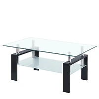 Simplie Fun Tempered Clear Glass Coffee Table, 2-Layers Coffee Table Living Room Center Table