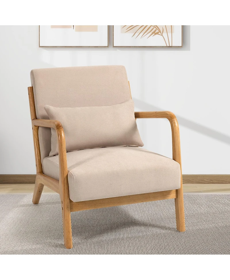 Streamdale Furniture Leisure Chair With Solid Wood Armrest And Feet, Mid-Century Modern Accent Sofa