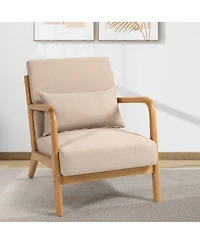 Streamdale Furniture Leisure Chair With Solid Wood Armrest And Feet, Mid-Century Modern Accent Sofa