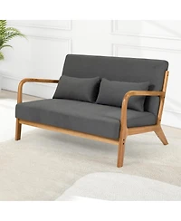 Streamdale Furniture Leisure Chair With Solid Wood Armrest And Feet, Mid-Century Modern Accent Sofa, 2 Seat