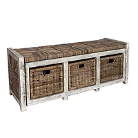 Happimess Rustic 3-Drawer Wicker Storage Bench