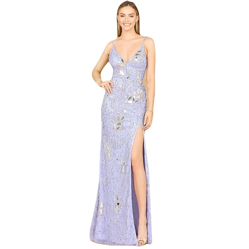 Lara Women's Mirror Beaded Gown With High Slit