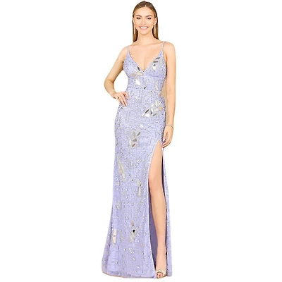 Lara Women's Mirror Beaded Gown With High Slit