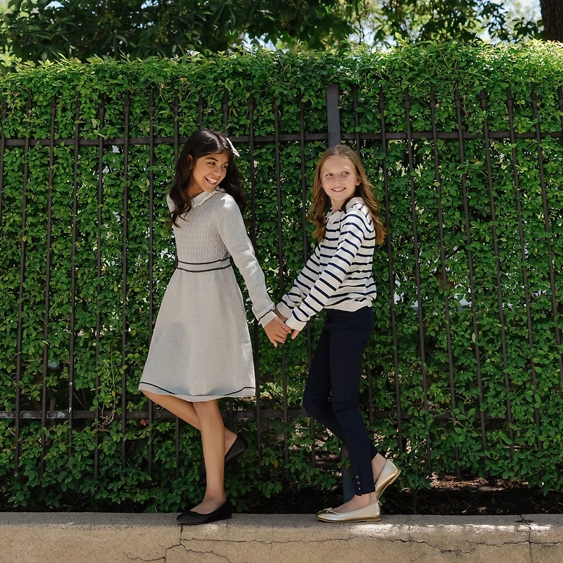 Hope & Henry Toddler Girls Long Sleeve Cable Knit Peter Pan Collar Sweater Dress
