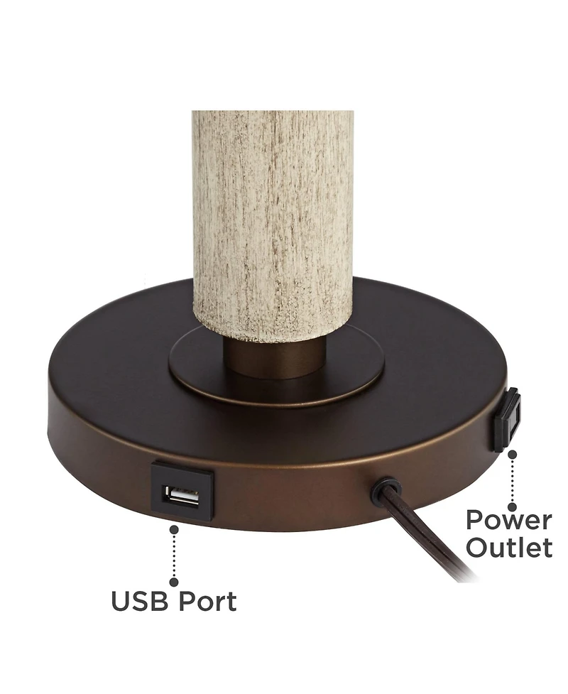 Franklin Iron Works Hugo Industrial Table Lamp 28 1/2" Tall Whitewashed Wood with Usb Charging Port and Dimmer Oatmeal Fabric Shade for Bedroom H