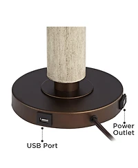 Franklin Iron Works Hugo Industrial Table Lamp 28 1/2" Tall Whitewashed Wood with Usb Charging Port and Dimmer Oatmeal Fabric Shade for Bedroom H