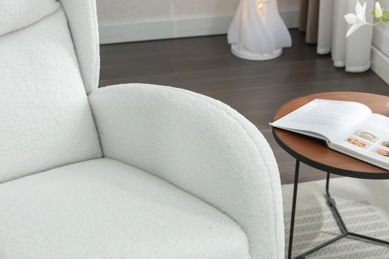 Streamdale Teddy Fabric Rocking Chair With Packet Wood Legs, Ivory