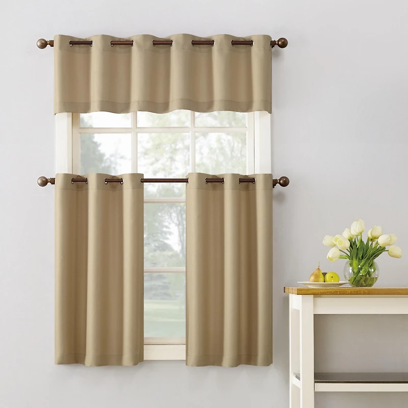 Montego Casual Textured Semi-Sheer Grommet Kitchen Curtain Tier Pair