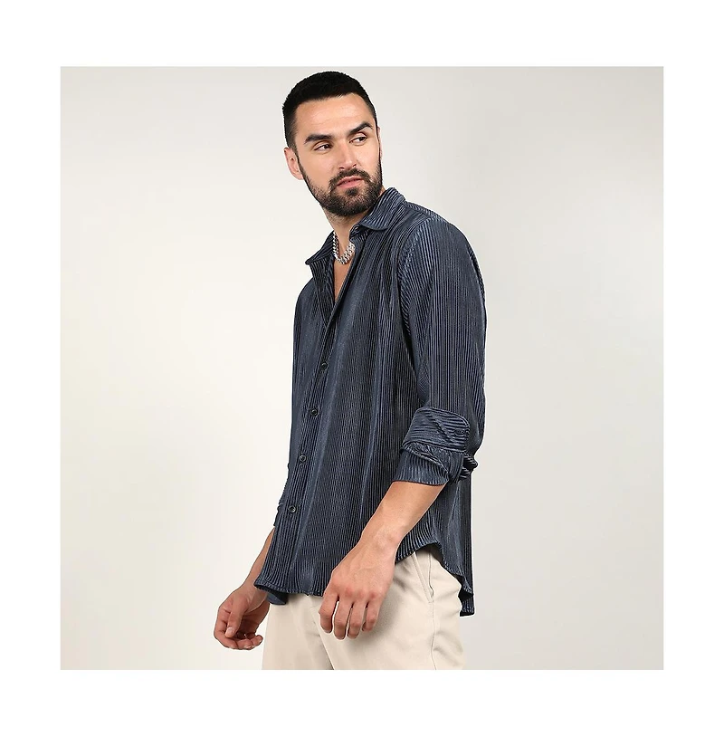 Men's Navy Blue Pleat-Creased Shirt