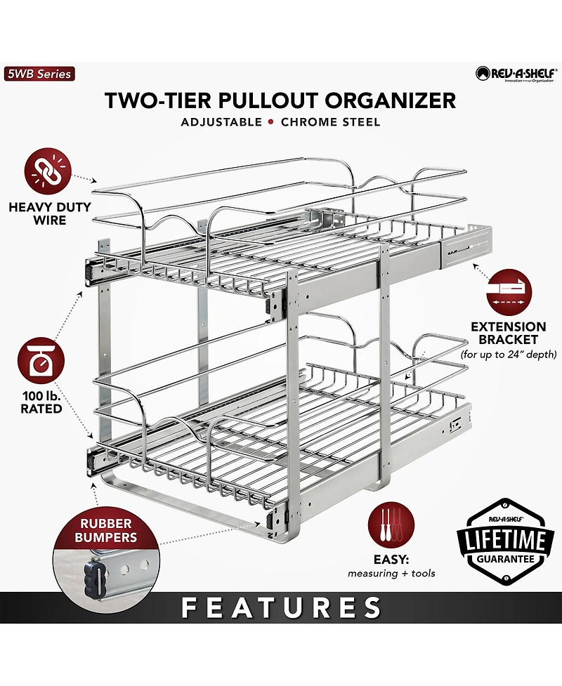 Rev-a-Shelf Kitchen Cabinet Pull Out Shelf Organizer, 15 x 22 In, 5WB2-1522CR-1