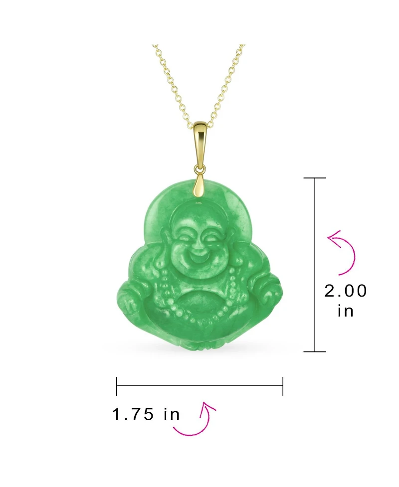 Bling Jewelry Yogi Amulet Large Statement Thai Spiritual Green Natural Jade Carved Laughing Buddha Pendant Necklace Men Gold Plated Sterling Silver 18
